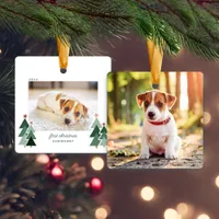 Puppy Dog's First Christmas Rustic Trees Photo Ceramic Ornament