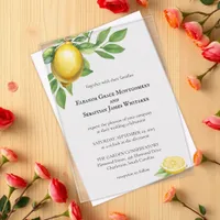 Watercolor Lemon Yellow Citrus Rustic Wedding Acrylic Invitations