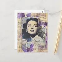 Vintage Woman Mixed Media Collage Postcard