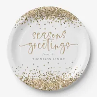 Gold Glitter Name Seasons Greetings Christmas  Paper Plates
