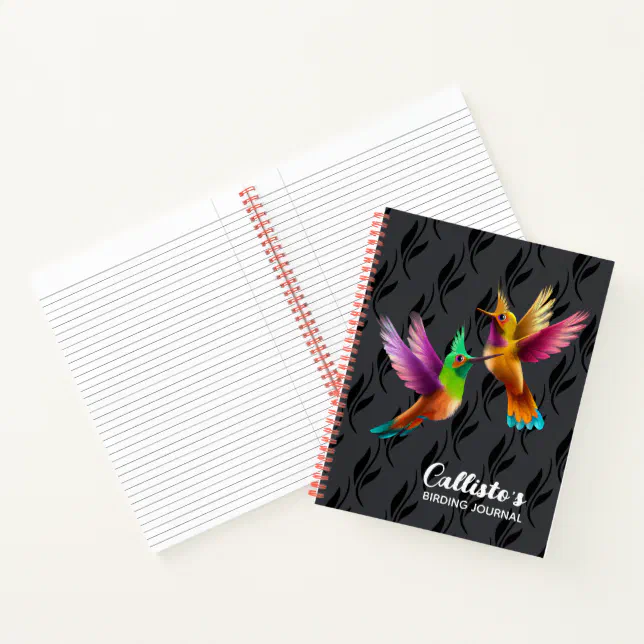 Colorful Crested Hummingbirds in Flight Notebook