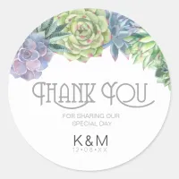 Succulents and Sparkle Wedding Thank You ID515 Classic Round Sticker