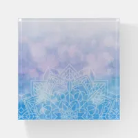 Pale Blue and Purple Lavender Mandela Abstract Paperweight