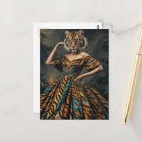 Surreal Tiger in a Dress Fantasy Fashion Postcard