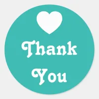 Light Sea Green and White Heart Thank You Classic Round Sticker