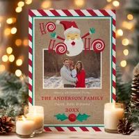 Ho Ho Ho Santa Claus Peppermint Christmas Photo  Holiday Card