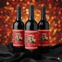 Stunning Red Gold Chinese Year of Fire Goat 2027 Wine Label