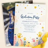 Handprint Flowers Kindergarten Grad Photo Invitation