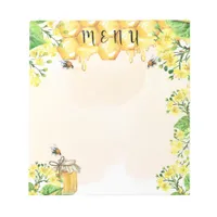 Bumble bees honey yellow florals menu notepad