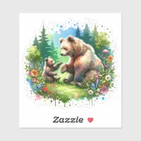 Cute Watercolor Bear and Cub Sticker