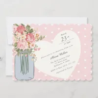 Chic Wildflower Mason Jar Blush Bridal Shower Invitation