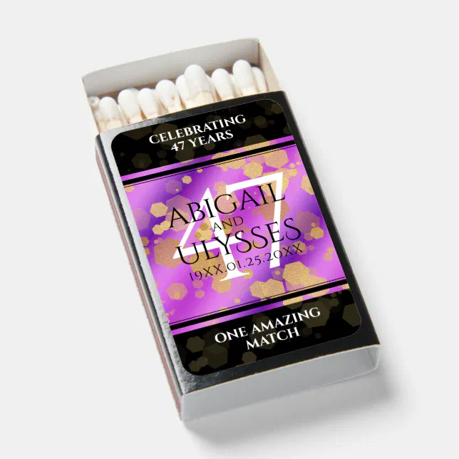 Elegant 47th Amethyst Wedding Anniversary Matchboxes