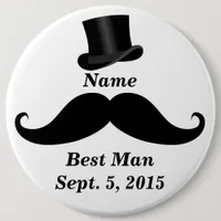 Best Man Mustache and Top Hat Pin-Back Button
