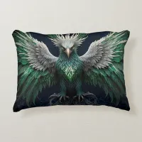 Majestic Green & White Phoenix Bird Accent Pillow