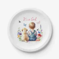 Baby Girl and her Puppy | It's a Girl Watercolor Paper Plates