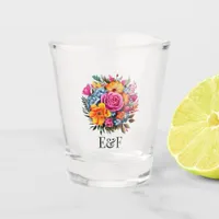 Vibrant Mexican Folk Art Floral Custom Initials Shot Glass