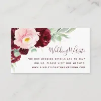 Burgundy Blush Floral Modern Wedding Website Enclosure Card