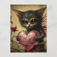 Cat Fairy Pink Heart Brambles Postcard