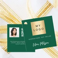 Green name logo photo QR code hang tag