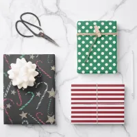 Christmas Holidays Candy Canes Dots and Stripes Wrapping Paper Sheets