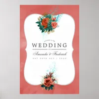 Turquoise and Coral Floral Wedding Welcome Poster