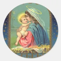 Vintage Madonna and Child Christmas Classic Round Sticker