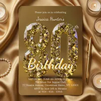 Luxury Gold Yellow Diamond Gemstone 80th Birthday Invitation