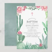 Watercolor Succulents Baptism Invitation