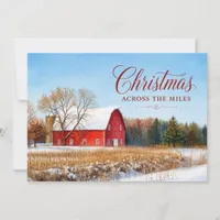 Christmas Across the Miles Rustic Red Country Barn Holiday Card