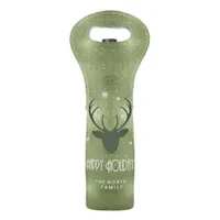 Deer Antlers Silhouette & Snowflakes Green ID861 Wine Bag