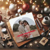 Elegant Modern Minimal | Christmas Couple Photo  Metal Ornament