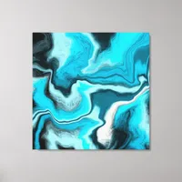 Blue, Black and White Marble Fluid Art    Canvas Print