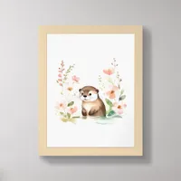 Adorable Otter With Flowers Framed Art