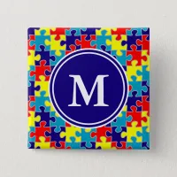 Monogram Autism Awareness Aspergers Puzzle Pattern Pinback Button