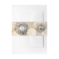 Faux White Pearl and Diamond Buttons Wedding Invitation Belly Band