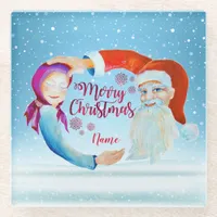 Hand-painted Watercolor Magical Santa Claus Glass Coaster