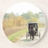 Autumn Amish Horse and Buggy Drink Coaster