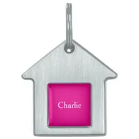 Custom Personalized Name Photo Art Bright Pink Pet ID Tag