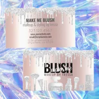 Makeup Artist Platinum Glitter Drips Metallic Pink Business Card