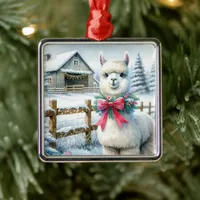 Vintage Farm and Cute Alpaca Christmas  Metal Ornament