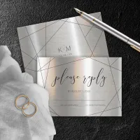 Metallic Geometric Wedding Silver/Black ID648 RSVP Card