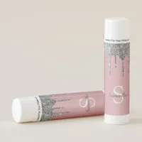 Silver Glitter Drips Rose Gold Pink Monogram Name Lip Balm