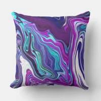 Purple, Blue and Teal Abstract Fluid Art    Outdoor Pillow