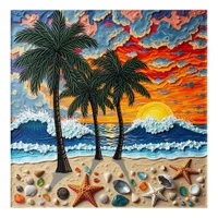 Beautiful Beach Scene with Palm Trees Acrylic Print