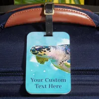 Sea Turtle Watercolor Beach Vacation Luggage Tag