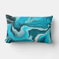Blue, Black and White Marble Fluid Art    Lumbar Pillow