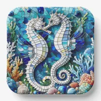 Mosaic Seahorses Romantic Beachy   Paper Plates