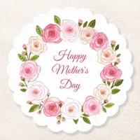 Pretty Pastel Watercolor Rose Wreath Paper Coaster