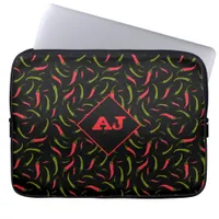 Spicy Red and Green Chilli Peppers on Black Laptop Sleeve