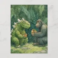 A Dino Eating a Taco Sald With a Gorilla Postcard